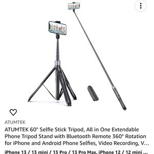 ATUMTEK 60" Selfie Stick Tripod, All in One Extendable Phone Tripod Stand